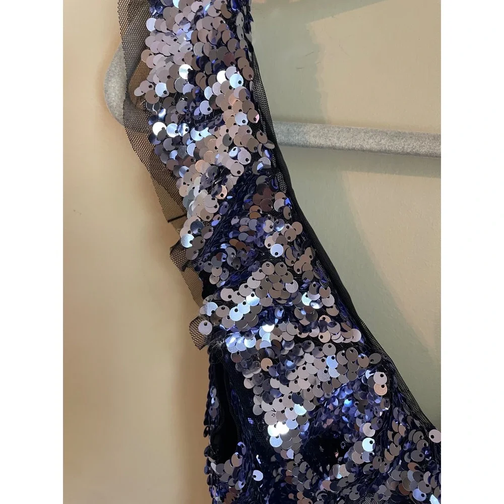 Free People Siren Sequin Mini‎ Dress Velvet Belt Purple Size 4 Party Cocktail